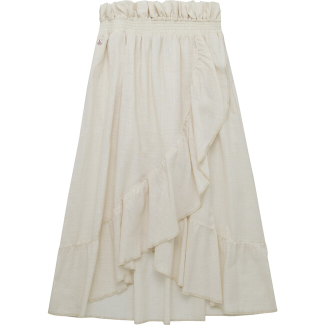 Long Skirt With Opening & Adjustable Waistband, Cream - Skirts - 1