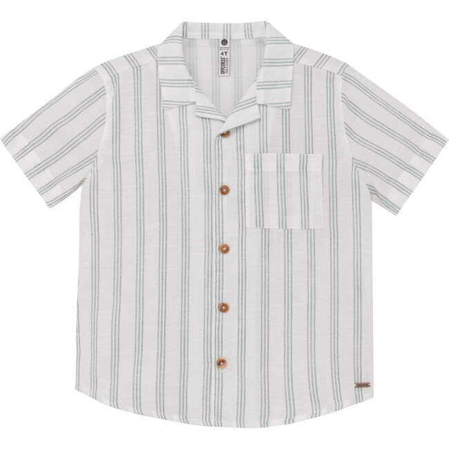 Short Sleeve Resort Shirt In Stripes, Cream & Blue - Shirts - 1