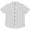 Short Sleeve Resort Shirt In Stripes, Cream & Blue - Shirts - 1 - thumbnail
