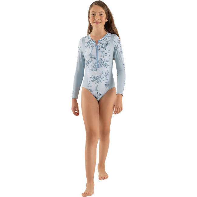 Long Sleeve One Piece Palms Print, Blue