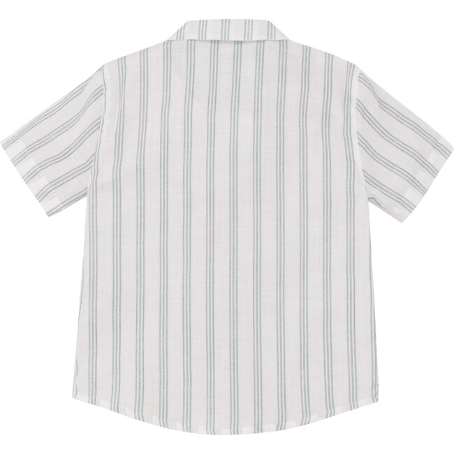 Short Sleeve Resort Shirt In Stripes, Cream & Blue - Shirts - 3