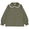 Women's Judith Oversize Collar Blouse With Ruffled Cuffs, Kaki Squares - Blouses - 1 - thumbnail