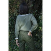 Women's Judith Oversize Collar Blouse With Ruffled Cuffs, Kaki Squares - Blouses - 5