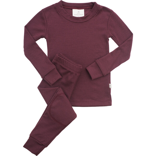 Rib Merino Wool Long Johns, Plum - Mixed Apparel Set - 1