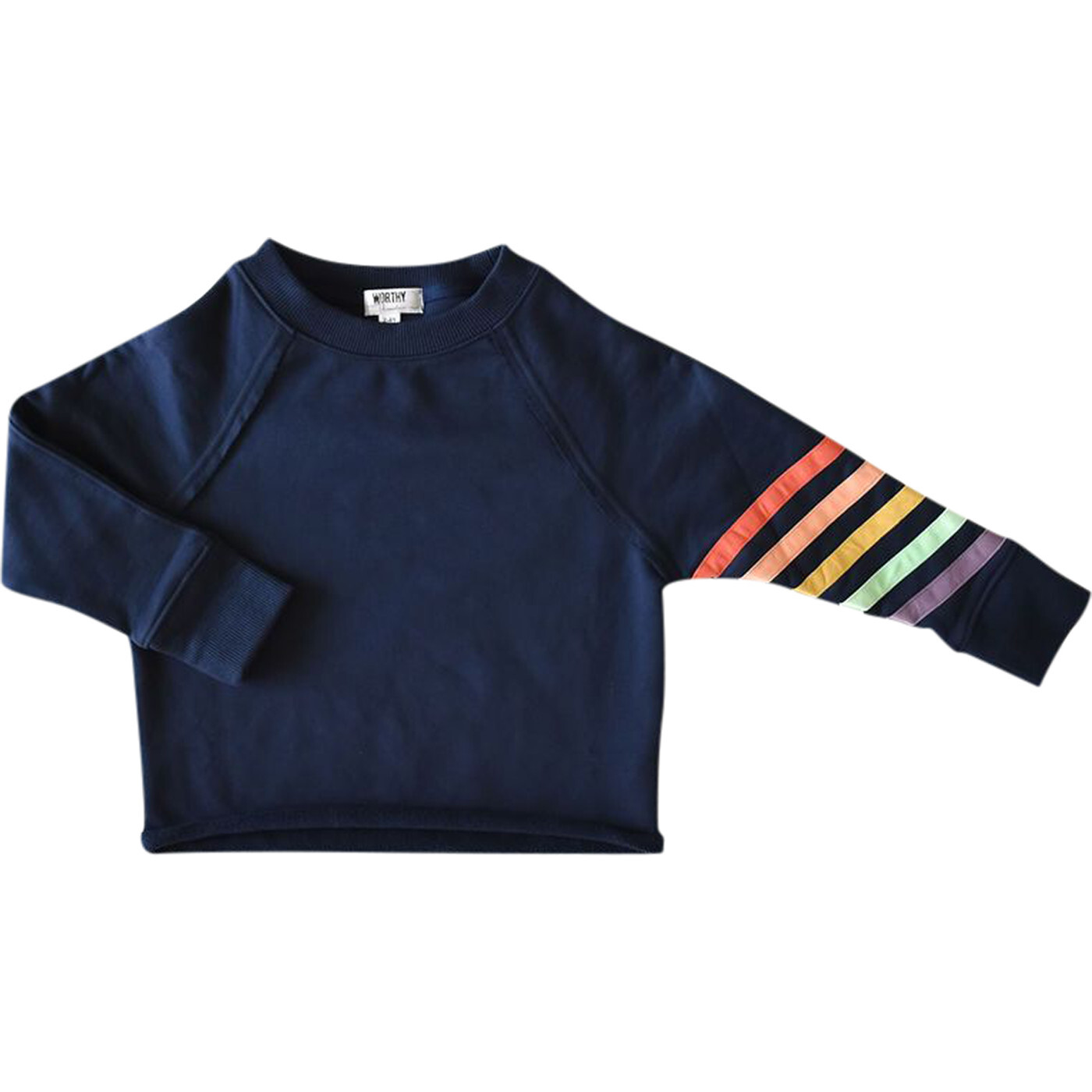 Navy Cropped Crew Neck With Rainbow Stripes, Navy - Loungewear - 1
