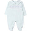 Hand Smocked Velvet Playsuit, Blue - Onesies - 1 - thumbnail