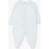 Knitted And Embroidered Collared Hand Smocked Velvet Playsuit, Blue - Onesies - 2
