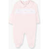 Knitted And Embroidered Collared Hand Smocked Velvet Playsuit, Pink - Onesies - 1 - thumbnail