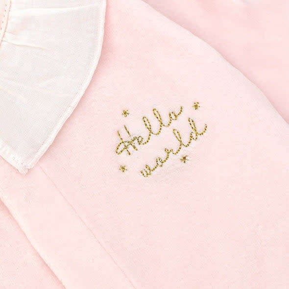 Soft And Durable Hello World Velvet Playsuit, Pink