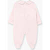 Knitted And Embroidered Collared Hand Smocked Velvet Playsuit, Pink - Onesies - 3