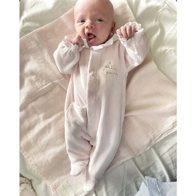 Hello World Velvet Playsuit, Pink - Onesies - 4
