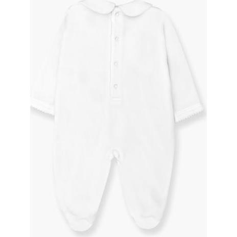 Hand Smocked Velvet Playsuit, White - Onesies - 3