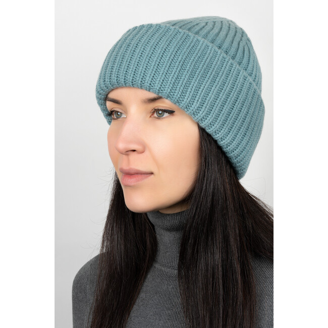 Women's Cashmere Thick Rib Beanie, Stoneham Blue