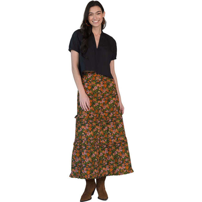 Women's Lindsay Maxi Skirt With Ruffle Trim, Wildflower Black