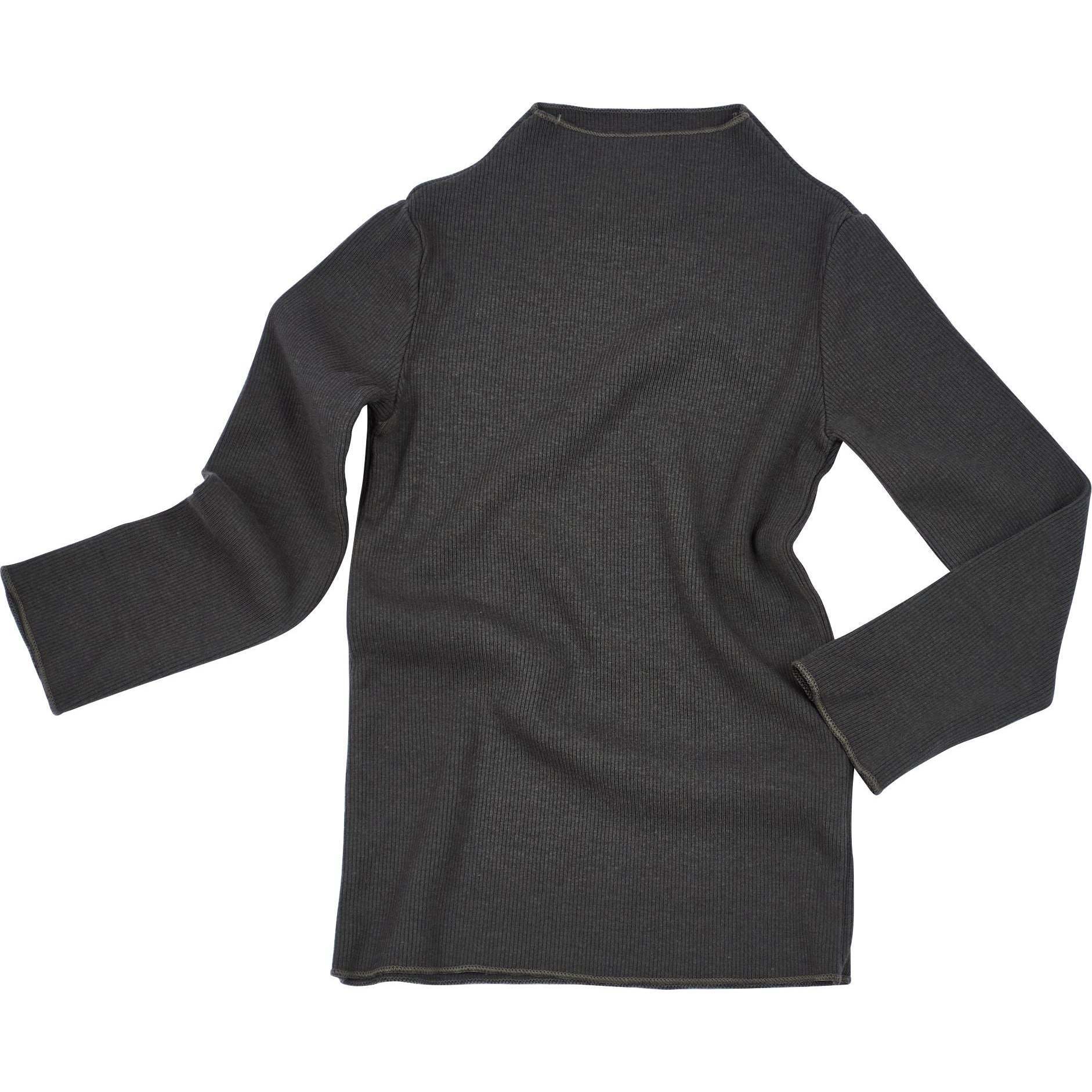 Rib Mock Neck Long Sleeve Top, Washed Black - T-Shirts - 1
