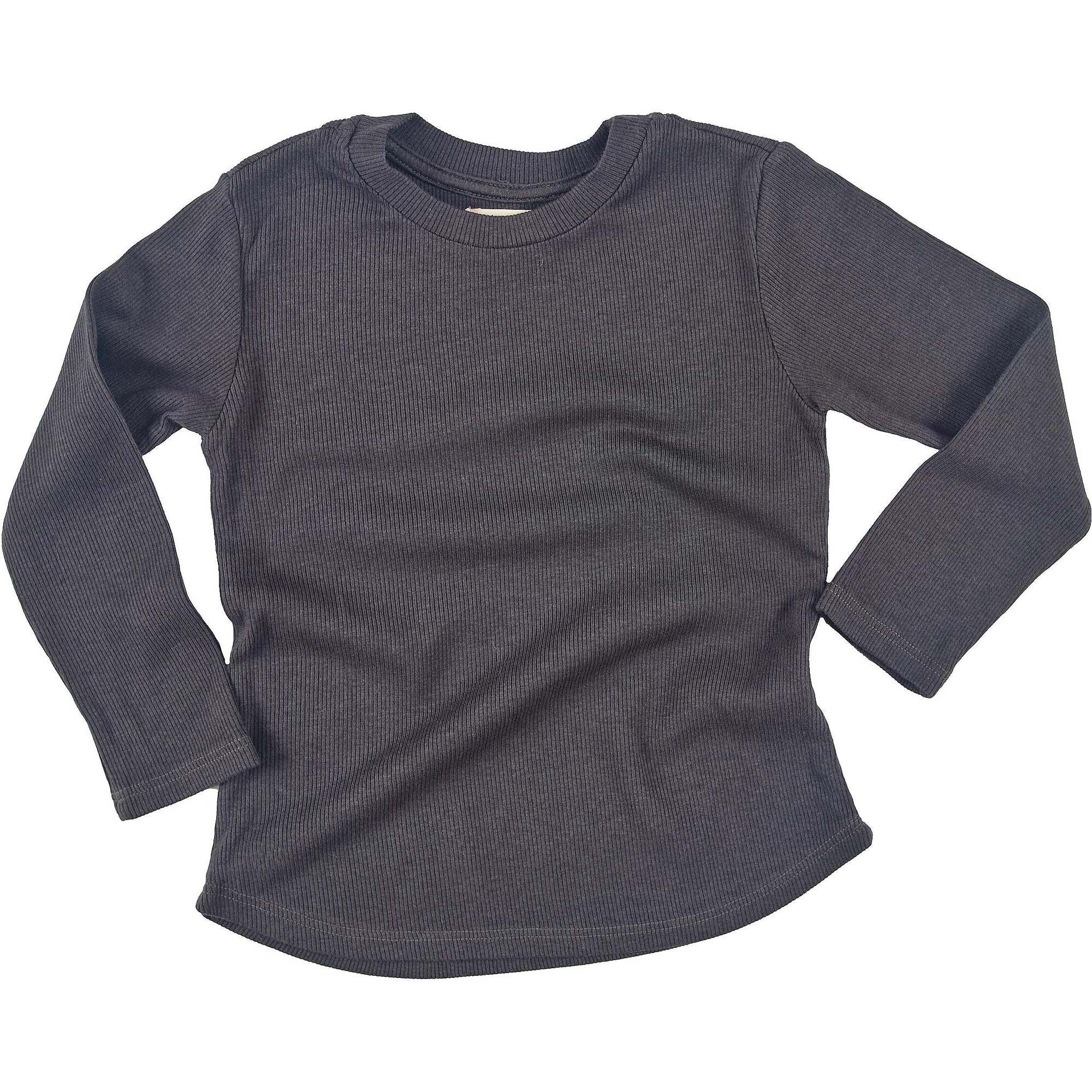 Rib Long Sleeve Top, Washed Black - T-Shirts - 1