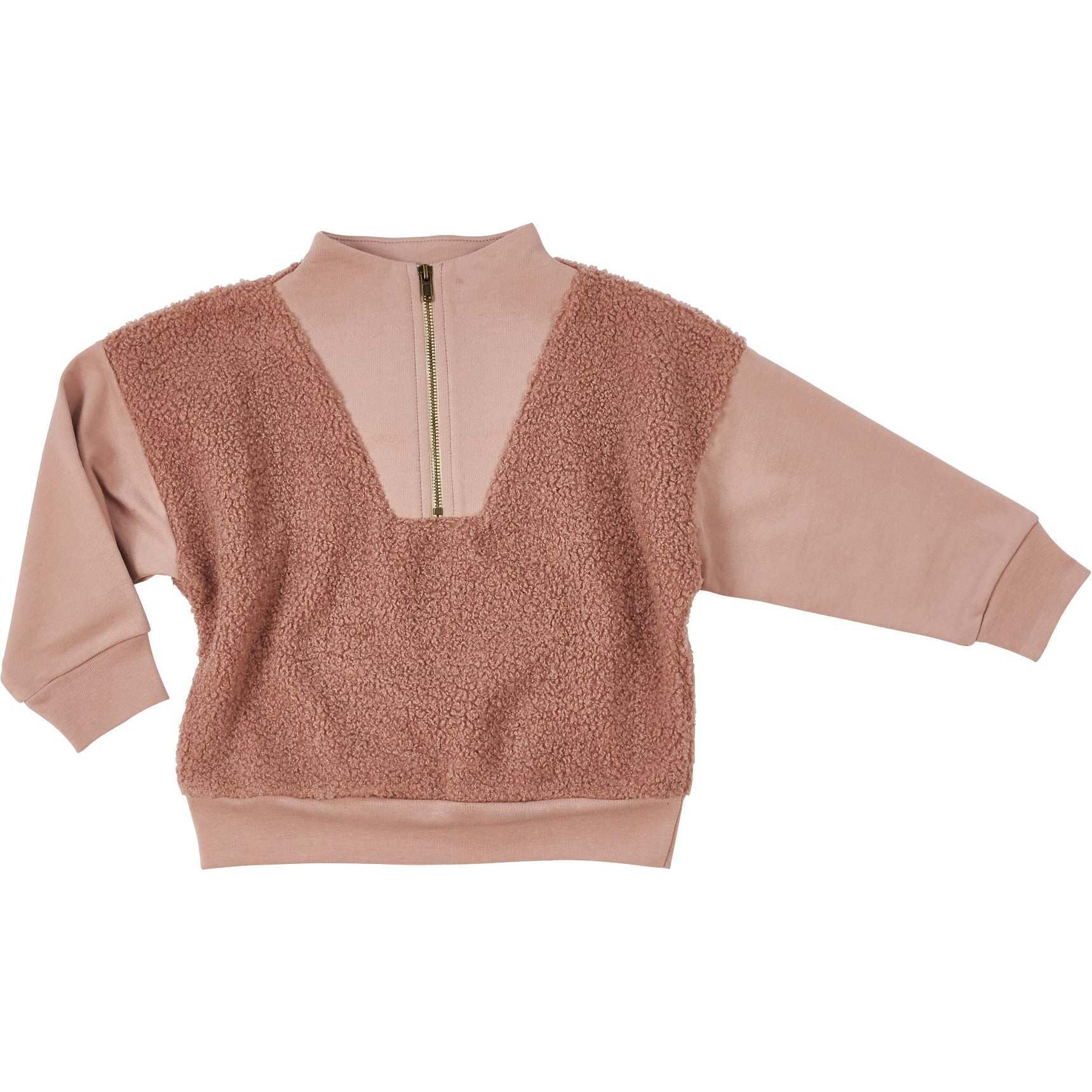 Half Zip Sherpa Pullover, Rose - Sweatshirts - 1