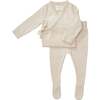 Knit Kimono Top & Footie Set, Oatmeal - Two Pieces - 1 - thumbnail