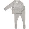 Knit Kimono Top & Footie Set, Heather Grey - Two Pieces - 1 - thumbnail