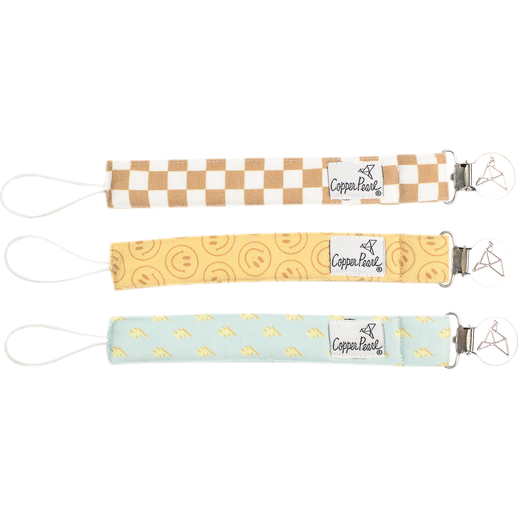 Vance Printed Binky Clips With Knit Strap, Multicolors (Pack of 3) - Pacifiers - 1