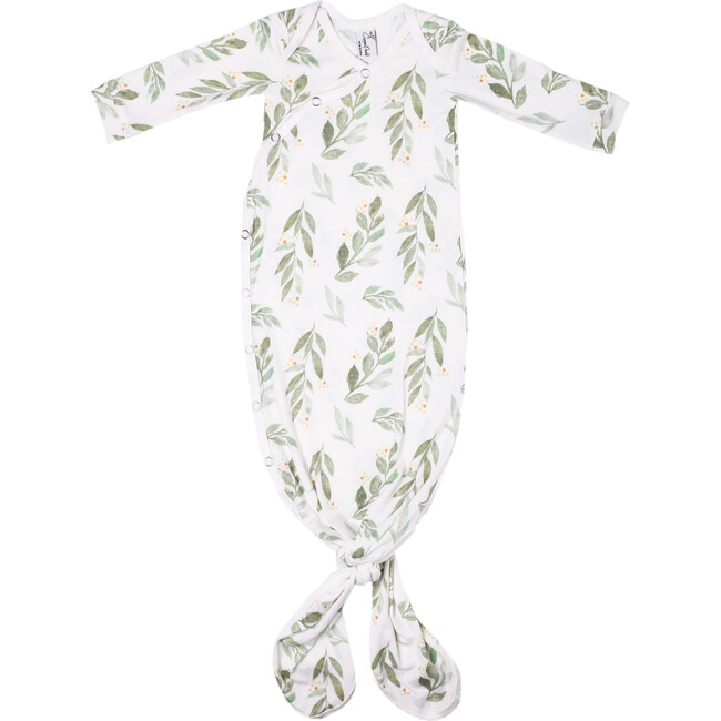 Fern Printed Knotted Gown, White and Green