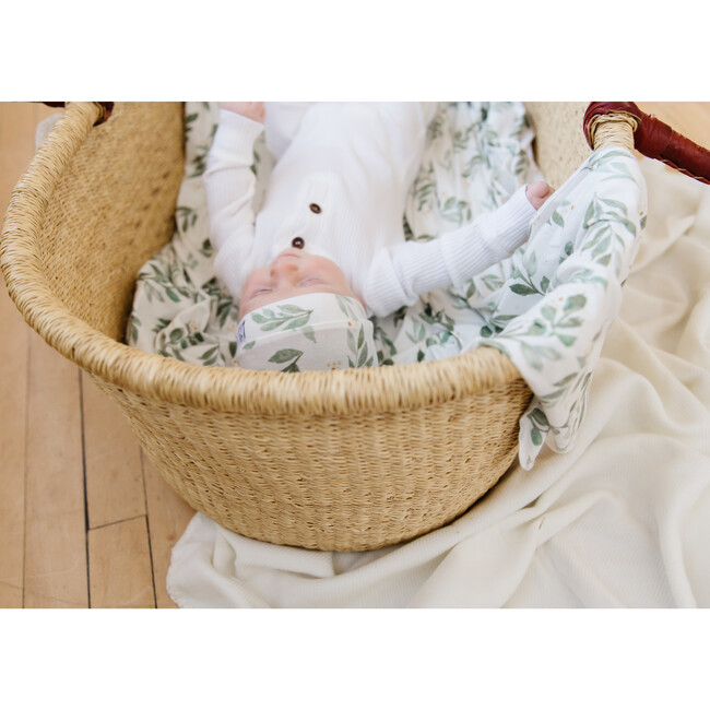Fern Printed Knit Swaddle Blanket, White and Green