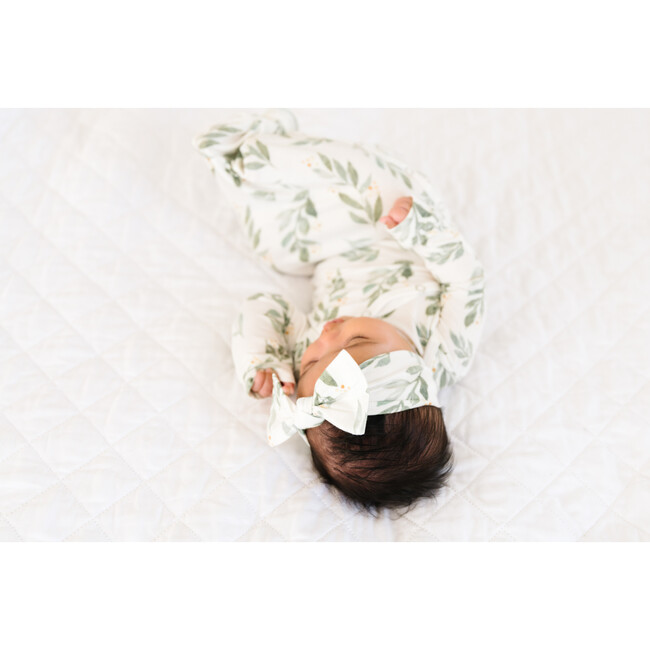 Fern Printed Knit Headband Bow, White - Bows - 3