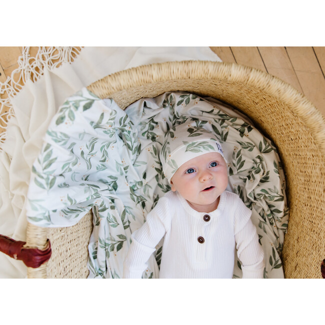 Fern Printed Knit Swaddle Blanket, White and Green - Swaddles - 3