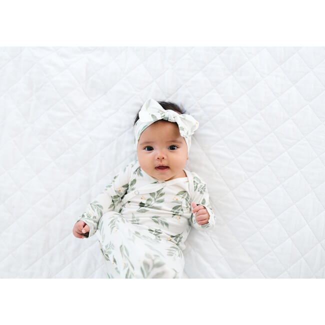 Fern Printed Knit Headband Bow, White - Bows - 4