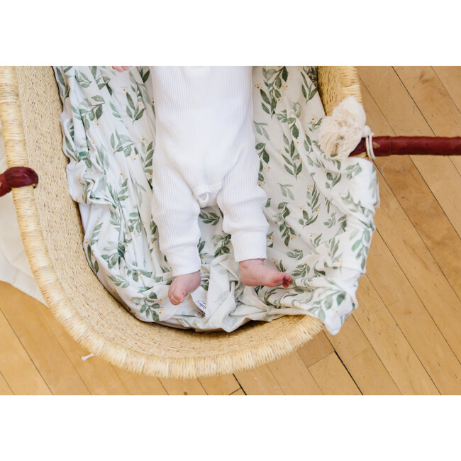 Fern Printed Knit Swaddle Blanket, White and Green - Swaddles - 4