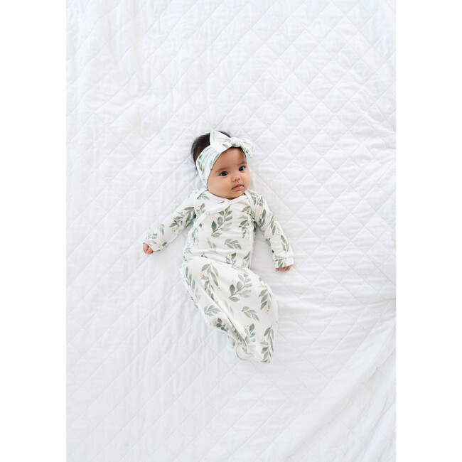 Fern Printed Knit Headband Bow, White - Bows - 5