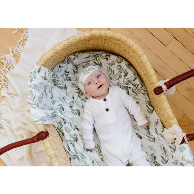 Fern Printed Knit Swaddle Blanket, White and Green - Swaddles - 5