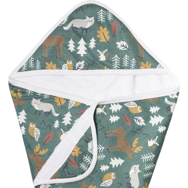 Atwood Printed Hooded Towel, Green - Towels - 1