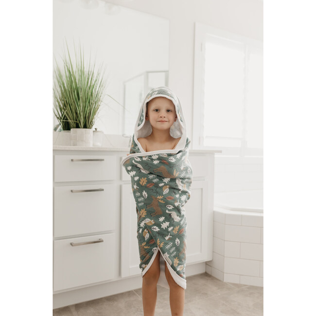 Atwood Printed Hooded Towel, Green - Towels - 3