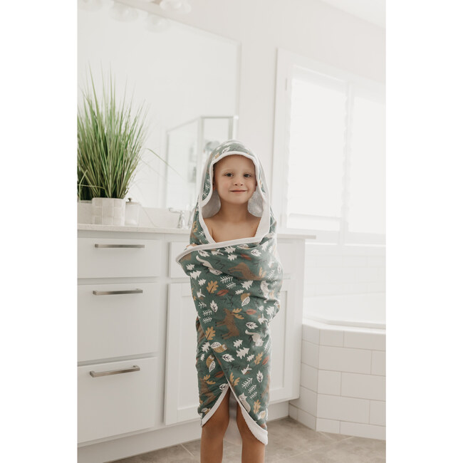 Atwood Printed Hooded Towel, Green - Towels - 4