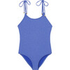 Bahamas One-Piece Lurex Swimsuit With Tie Straps, Porcelain Blue And Gold - One Pieces - 1 - thumbnail