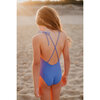 Bahamas One-Piece Lurex Swimsuit With Tie Straps, Porcelain Blue And Gold - One Pieces - 2