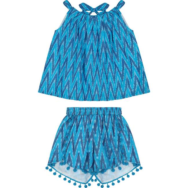 Colette A-line Top & Short Set, Turquoise Ikat