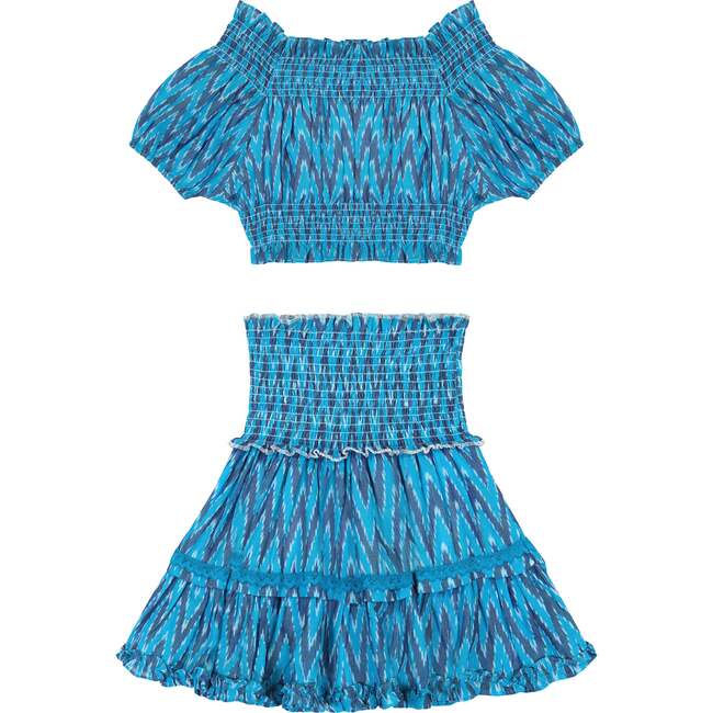 Women's Amelie Crop Top And Skirt, Turquoise Ikat