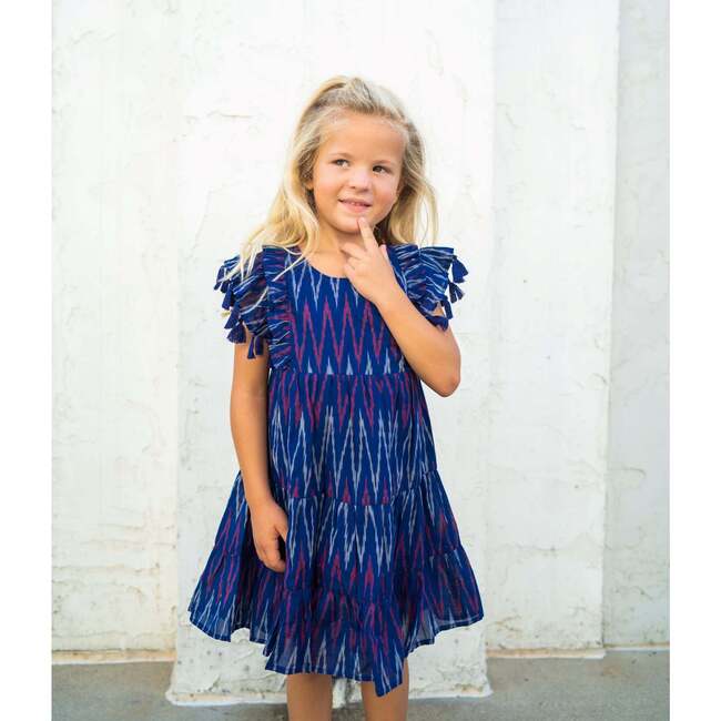 Sophie Double Layered Tassel Dress Navy Ikat Mer St. Barth Dresses Maisonette