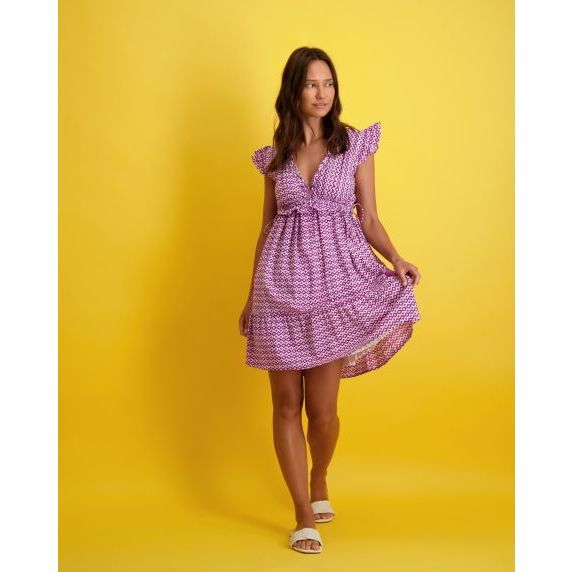 Women's Coralie V-Neck Ruffle Dress, Amethyst Ikat - Dresses - 4