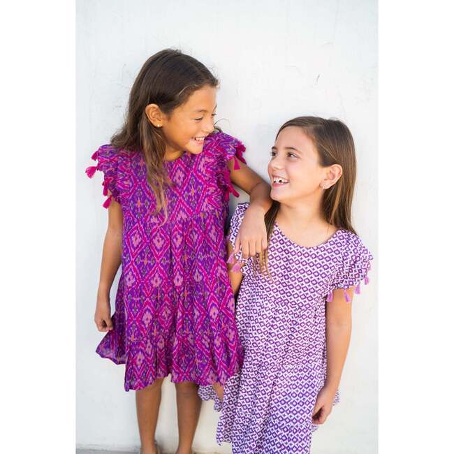 Sophie Double-Layered Tassel Dress, Magenta Ikat - Dresses - 3