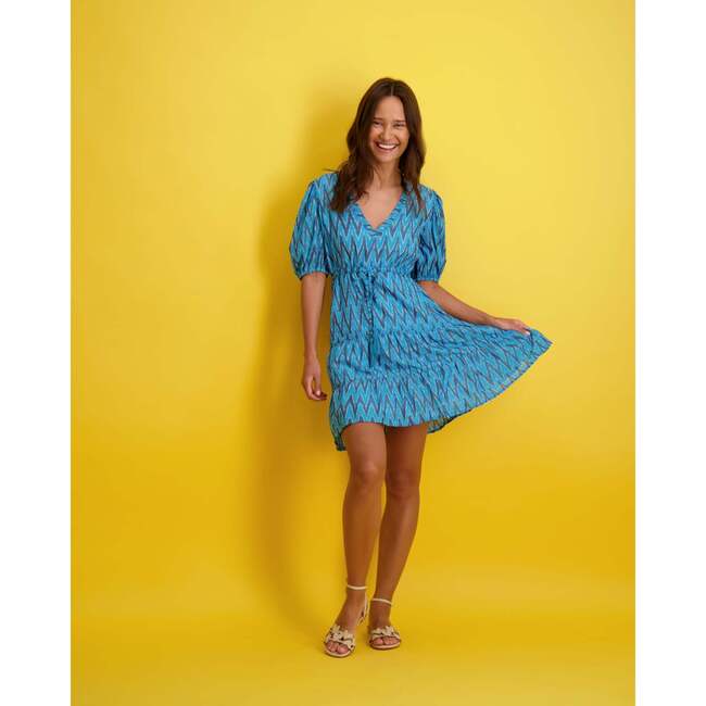 Women's Florence Mini Cocktail Dress, Turquoise Ikat - Dresses - 2