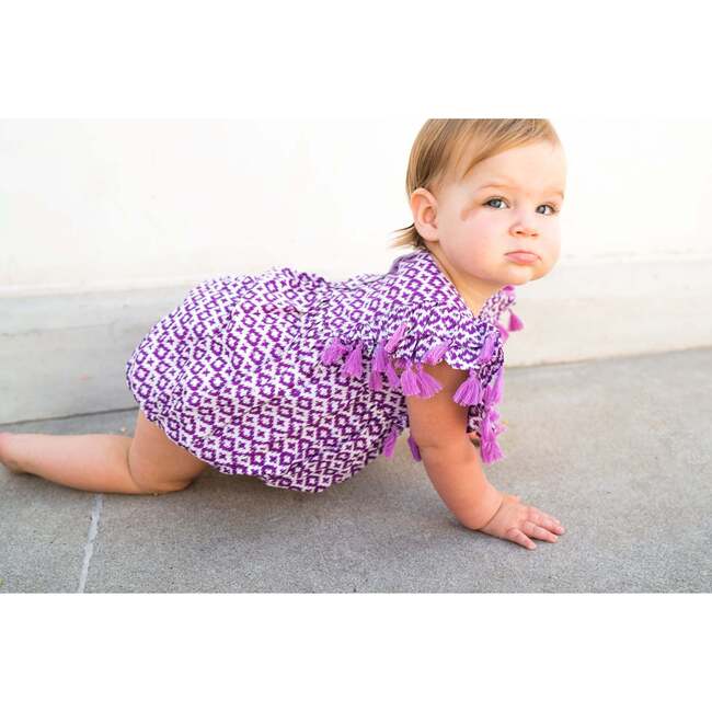 Anna Flutter Sleeve Tassel  Romper, Amethyst Ikat - Rompers - 3