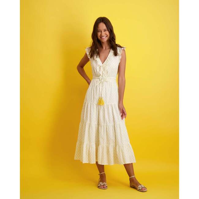 Women's Giselle V-Neck Maxi Dress, Gold Swiss Dot - Dresses - 3