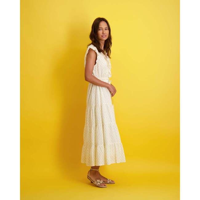 Women's Giselle V-Neck Maxi Dress, Gold Swiss Dot - Dresses - 4