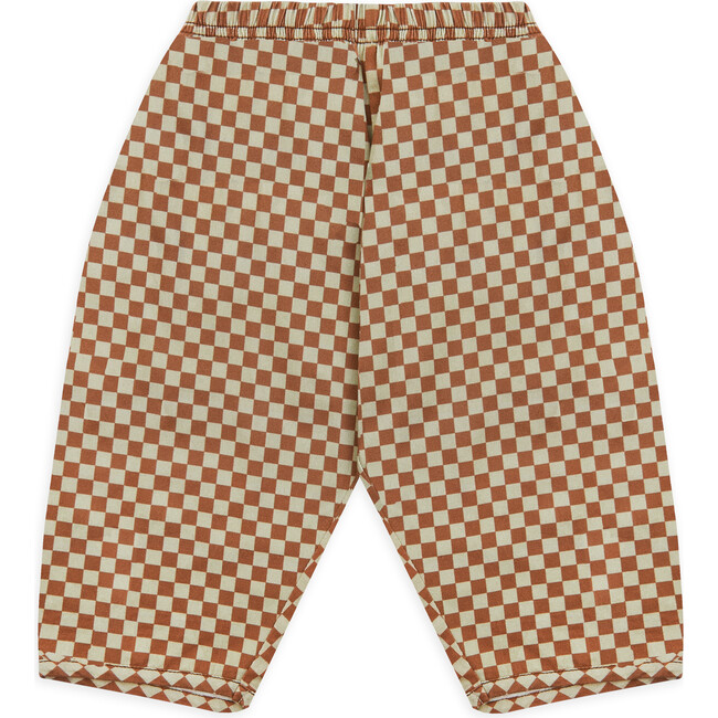 Checkerboard Elasticated Waist Cotton Trousers, Brick - Pants - 1