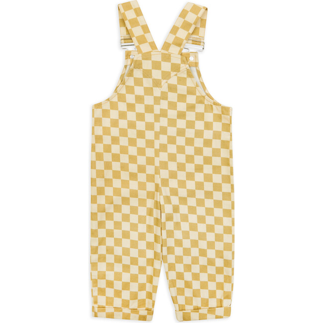 Checkerboard Straight Fit Cotton Dungaree, Ochre And Cream - Overalls - 1
