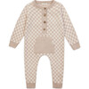 Check Full Sleeve Cotton Romper, Taupe - Onesies - 1 - thumbnail