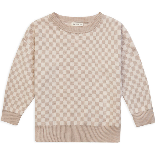 Check Knitwear Full Sleeve Jumper, Taupe - Sweaters - 1